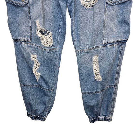Forever 21 Distressed Cargo Jeans Women’s 27 Medium Wash High Rise Jogger Pants - Picture 4 of 16